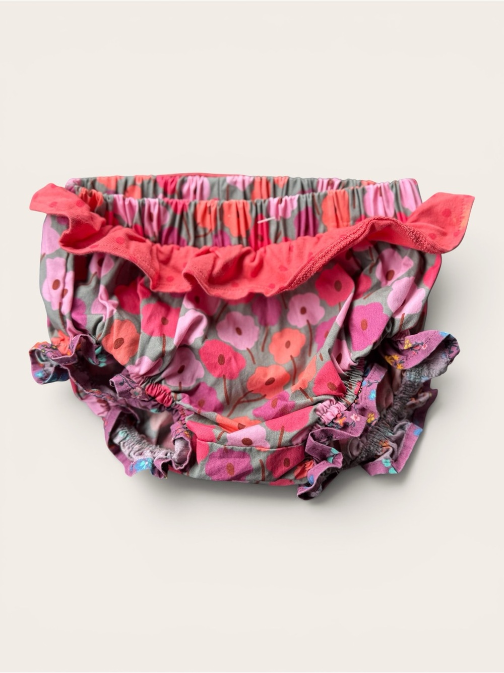 +NWOT Matilda Jane Baby Girl Gray Pink Floral Ruffle Bloomer Diaper Cover 3M